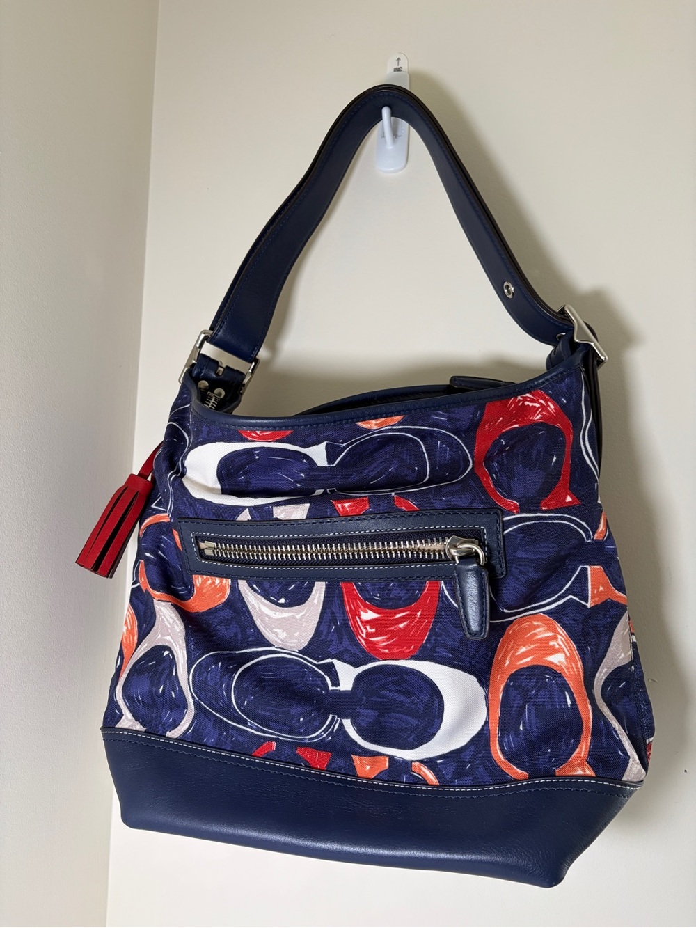 Coach Navy Multicolor Abstract Print Hobo Bag